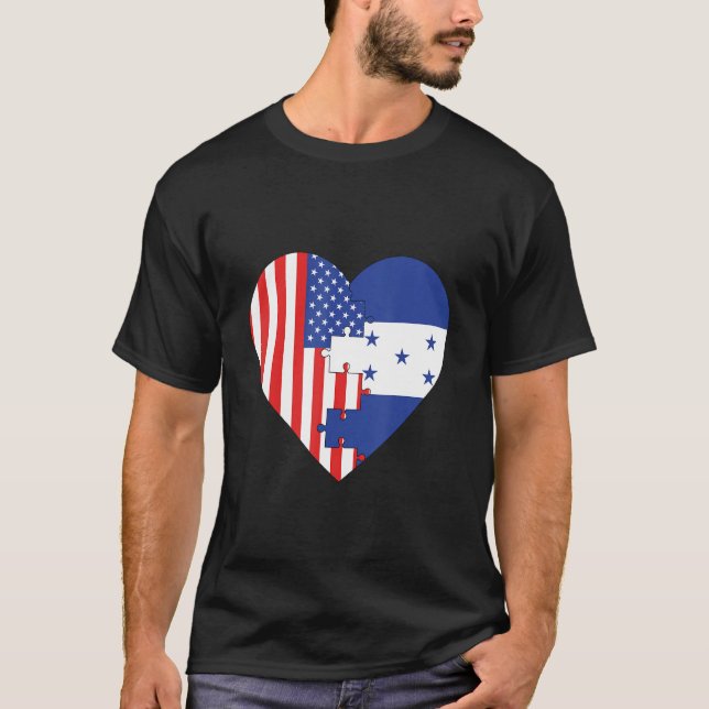 T-shirt USA and Honduras Flags Heart (Devant)