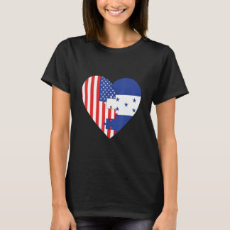 T-shirt USA and Honduras Flags Heart