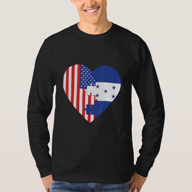 T-shirt USA and Honduras Flags Heart (Devant)