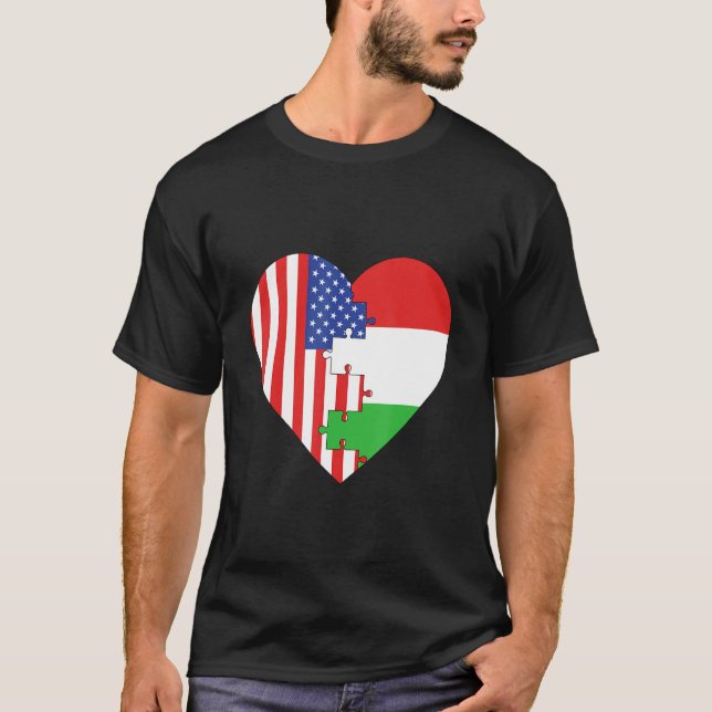 T-shirt USA and Hungary Flags Heart (Devant)