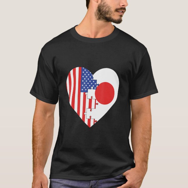 T-shirt USA and Japan Flags Heart (Devant)