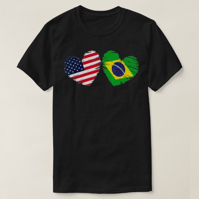 T-shirt USA Brésil Drapeau Coeur Valentines Jour Brésil Am (Design devant)
