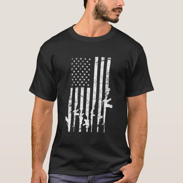 T-shirt Usa Distressed Guns Pro Gun 2Nd Ajouter Sur Le Dos (Devant)