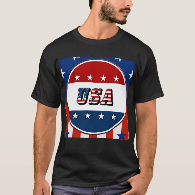 T-shirt USA - Drapeau américain et étoiles dans le cercle  (Devant)