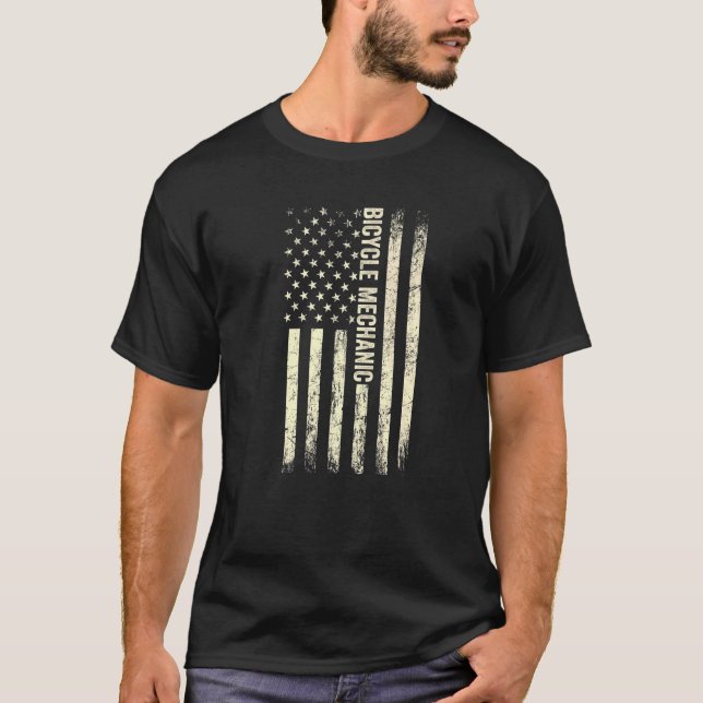 T-shirt Usa Drapeau Mécanique Fier American Bicycle Mécani (Devant)