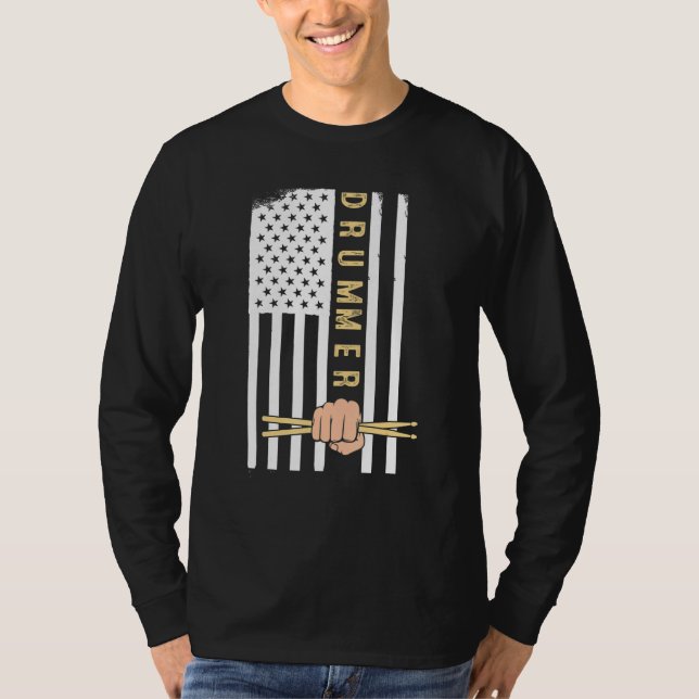 T-shirt Usa Flag Drum Sticks Cool Patriotic American Drumm (Devant)