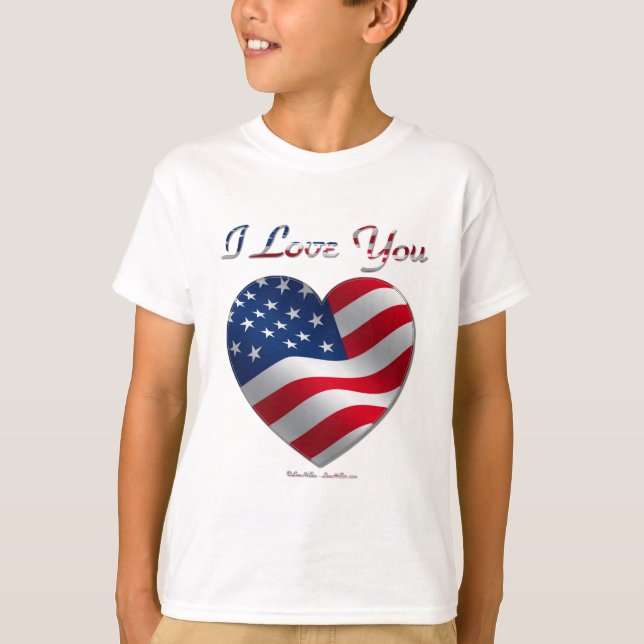 T-shirt USA Flag Heart Je t'aime (Devant)