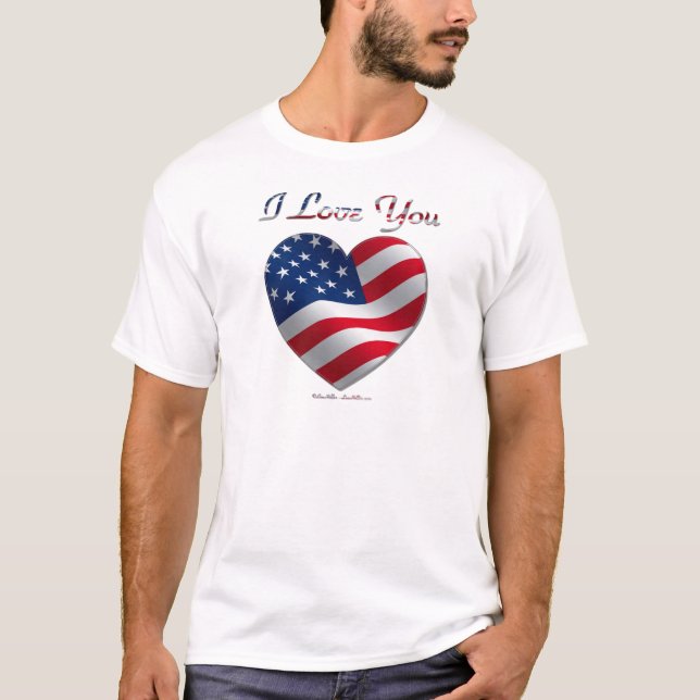 T-shirt USA Flag Heart Je t'aime (Devant)