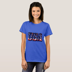 T-shirt USA Flag Letters, American Flag Lady's Dark Tee