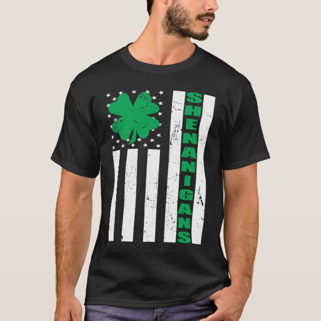 T-shirt USA Flag Shenanigans Saint Patricks Day Shamrock (Devant)