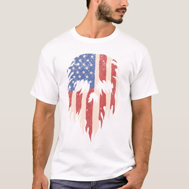 T-shirt USA Flag Skull Beard | Distressed Patriotic Design (Devant)