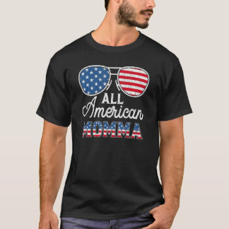 T-shirt USA Flag Sunglass With All American Momma 4th Of J