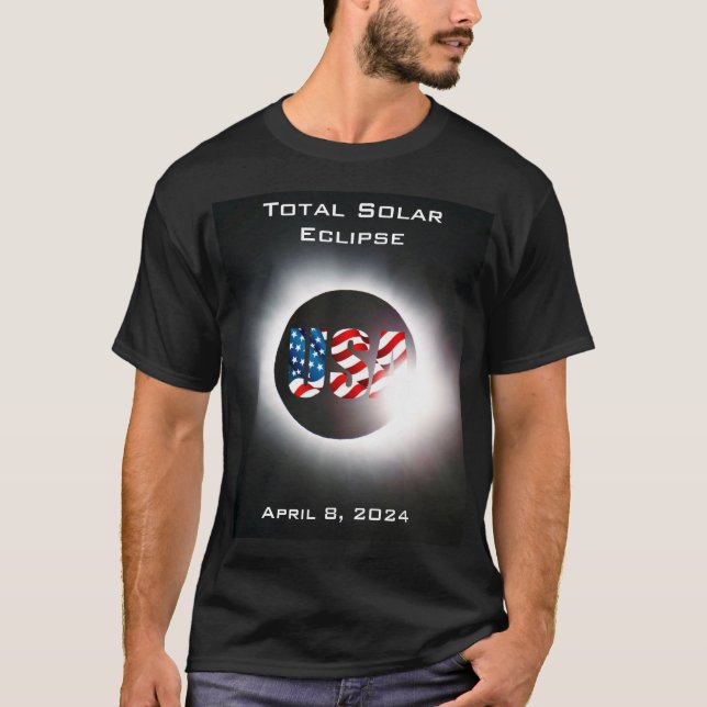 T-shirt USA FLAG Total éclipse solaire 8 avril 2024 (Devant)