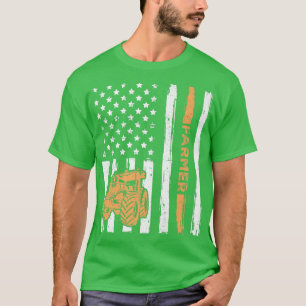 T-shirt USA Flag Tractor Farmer Rancher Farming Agricultur