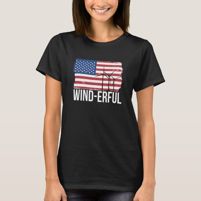T-shirt USA Flagge Amerika Fahen Wind Erful Wind Turbine E (Devant)