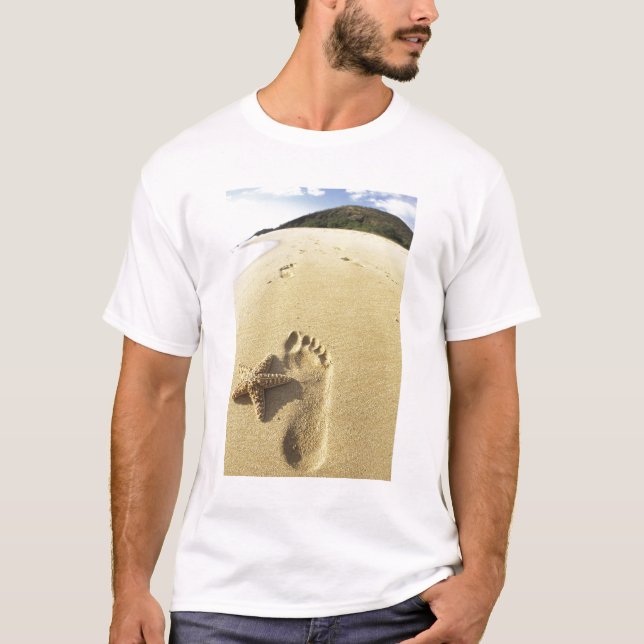 T-shirt USA, Hawaii, Maui, Makena Beach, Footprint et (Devant)