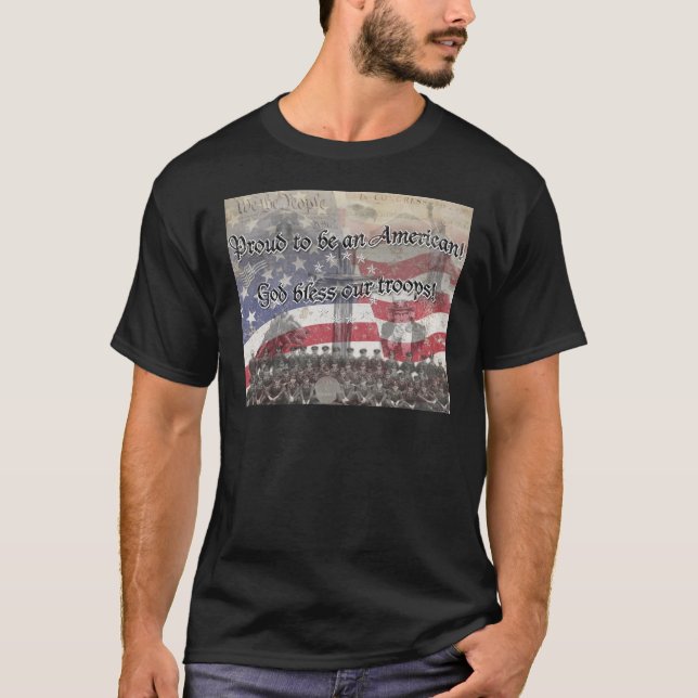 T-shirt USA Heros Dieu bénisse nos troupes de croix, vinta (Devant)