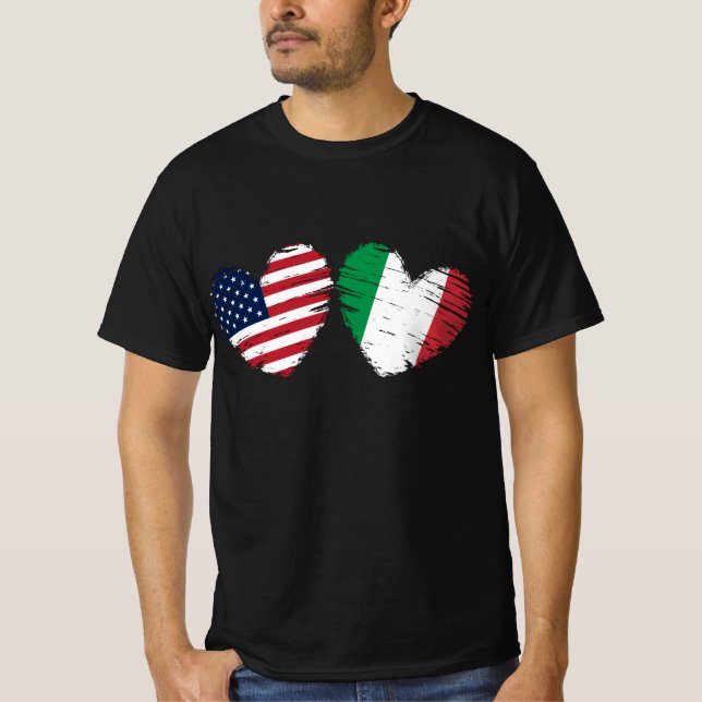 T-shirt USA Italie Drapeau Coeur Italien Américain (Devant)