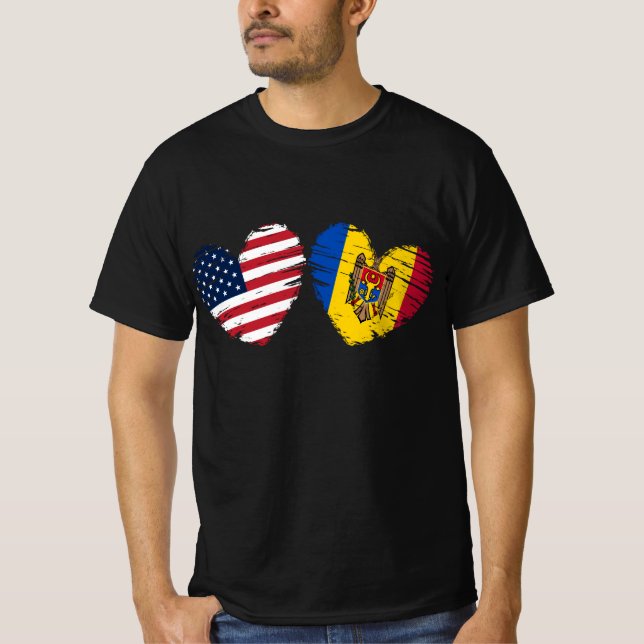 T-shirt USA Moldova Coeur du drapeau moldave Amérique (Devant)