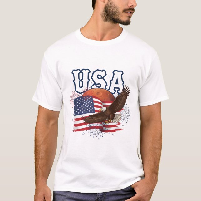 T-shirt USA Patriotic Eagle with Mars Red Planet Design (Devant)