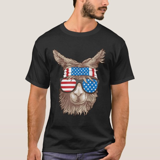 T-shirt USA Patriotique Llama mignonne Amateurs d'animaux  (Devant)