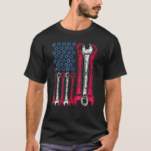 T-shirt Usa Rouge Blanc Bleu Américain Drapeau Mécanique