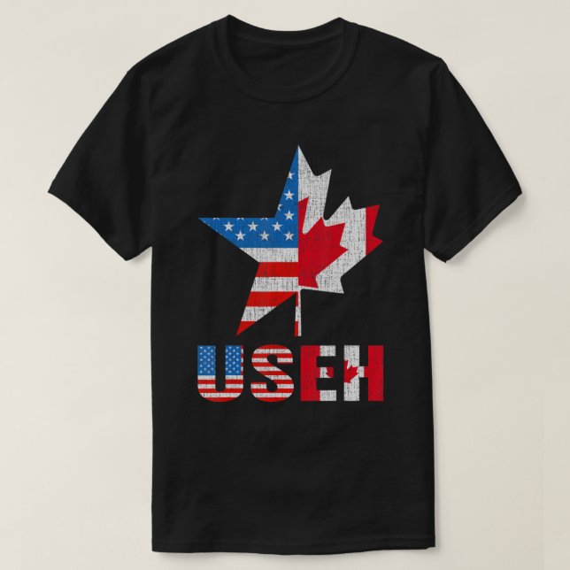 T-shirt Useh Leaf Canadian American Flag Maple Canada Usa  (Design devant)