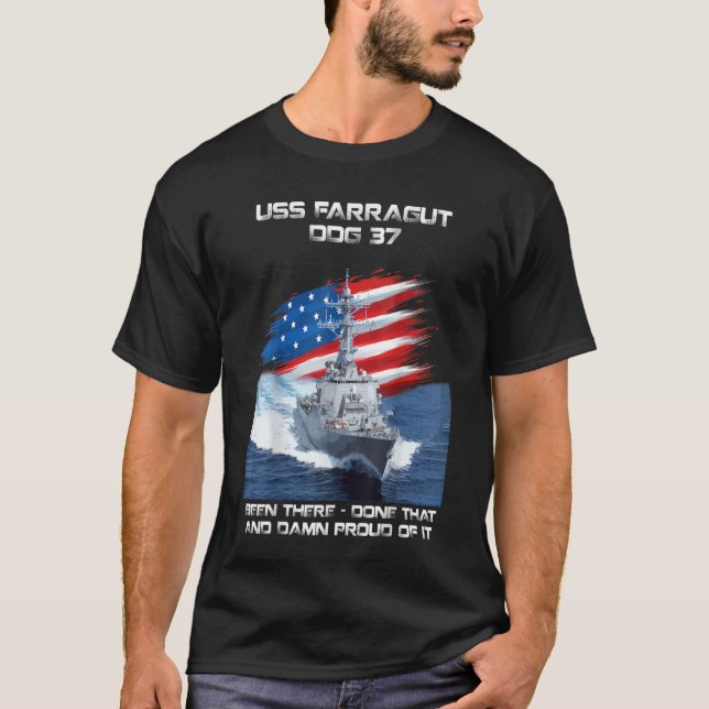 T-shirt USS Farragut DDG37 Destroyer Ship USA Flag Veteran (Devant)