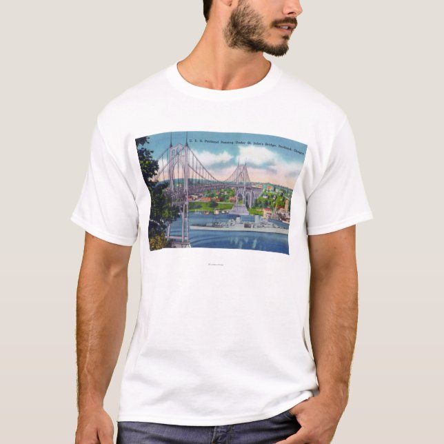 T-shirt USS Portland passant sous le pont de St John (Devant)