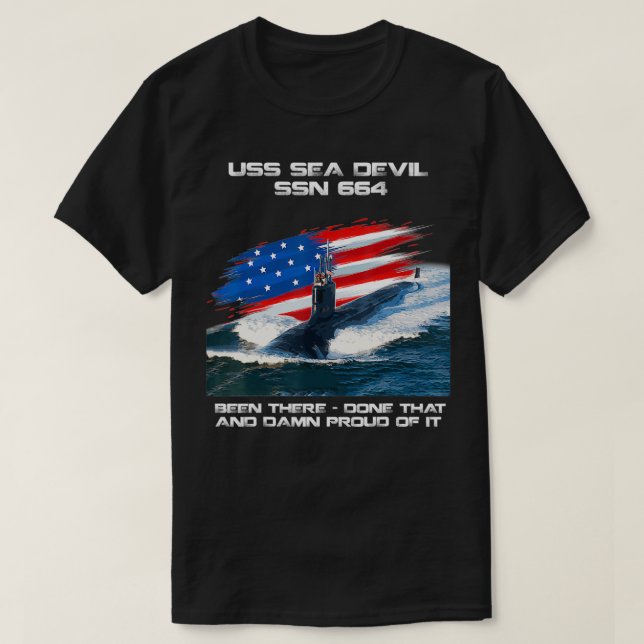 T-shirt USS Sea Devil SSN664 American Flag Sous-marin Vete (Design devant)