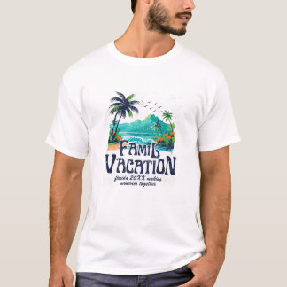 T-shirt Vacances à la plage rétro bleu et vert