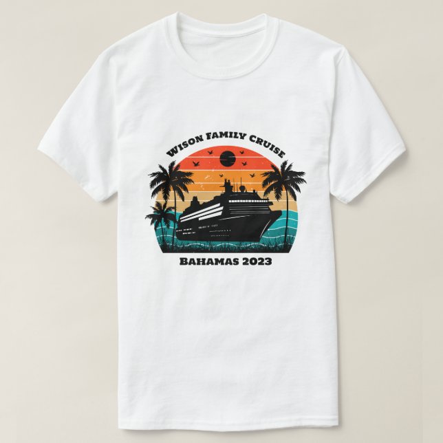 T-shirt Vacances croisière en famille Nom et année personn (Design devant)
