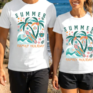 T-shirt Vacances de famille rétro personnalisées à la plag