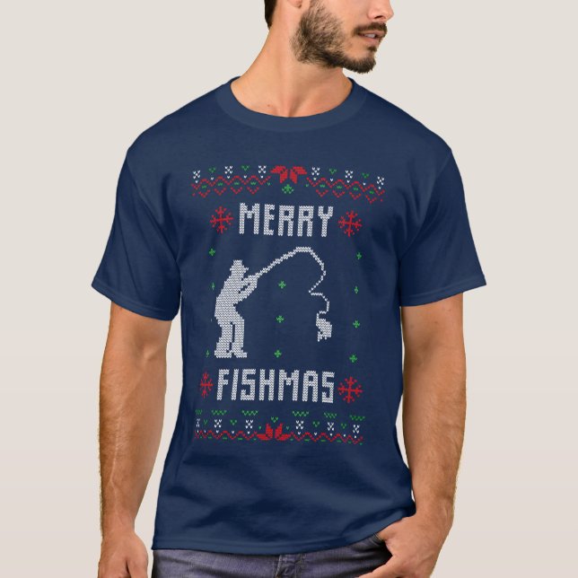 T-shirt Vacances de Noël Pêche Sport laide (Devant)