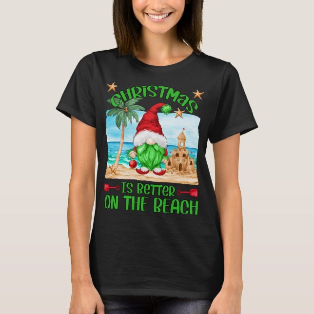 T-shirt Vacances De Noël Sur La Plage Drôle Gnome (Devant)
