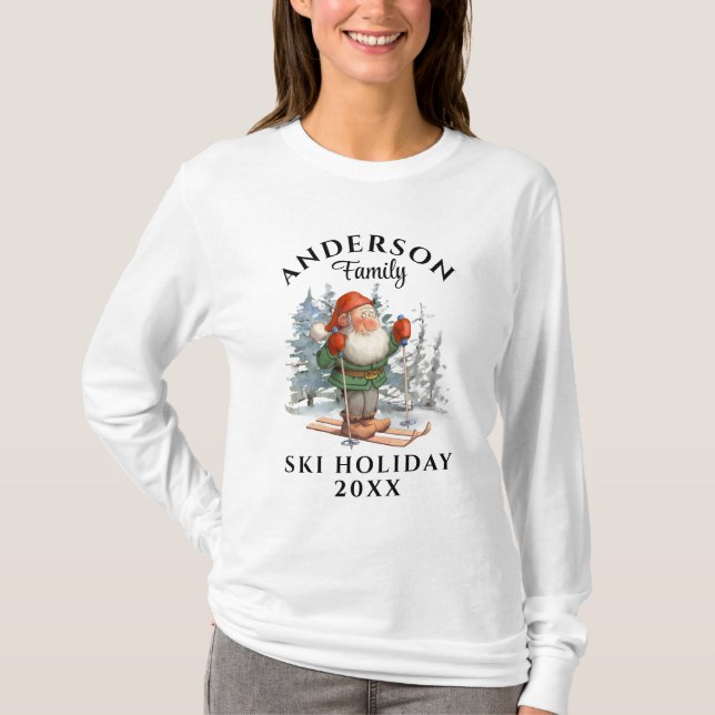 T-shirt Vacances de ski en famille avec nom et année (Devant)