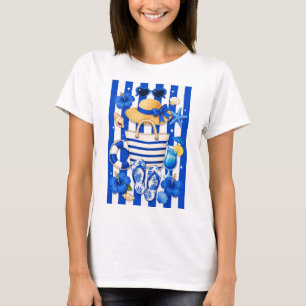 T-shirt Vacances d'été à la plage bleue et blanche