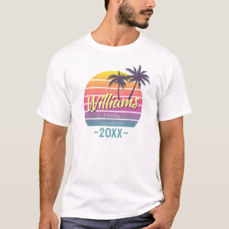T-shirt Vacances en famille Année Palm Tree Coucher de sol
