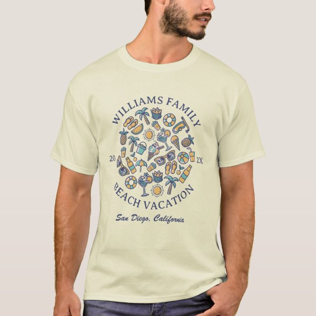 T-shirt Vacances en famille mignonne Doodle d'été correspo (Devant)