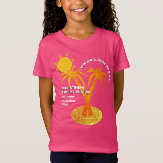 T-Shirt Vacances été rose mignonne Famille Réunion Filles (Devant)