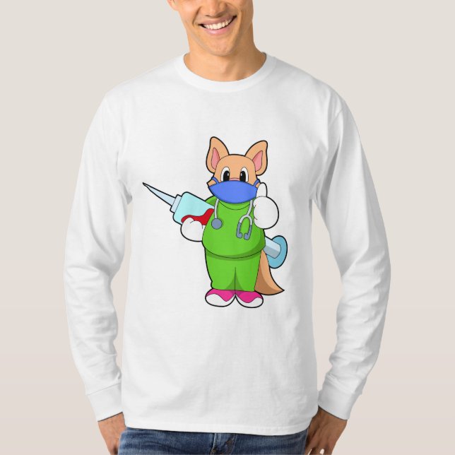 T-shirt Vaccination au chat avec seringue (Devant)
