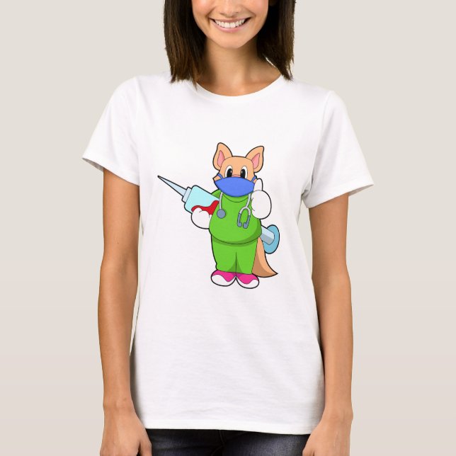 T-shirt Vaccination au chat avec seringue (Devant)