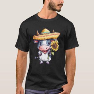 T-shirt Vache à chapeau Kawaii avec Fête de Tournesol