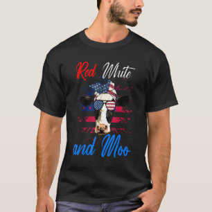 T-shirt Vache américaine patriotique rouge blanc Moo 4 jui