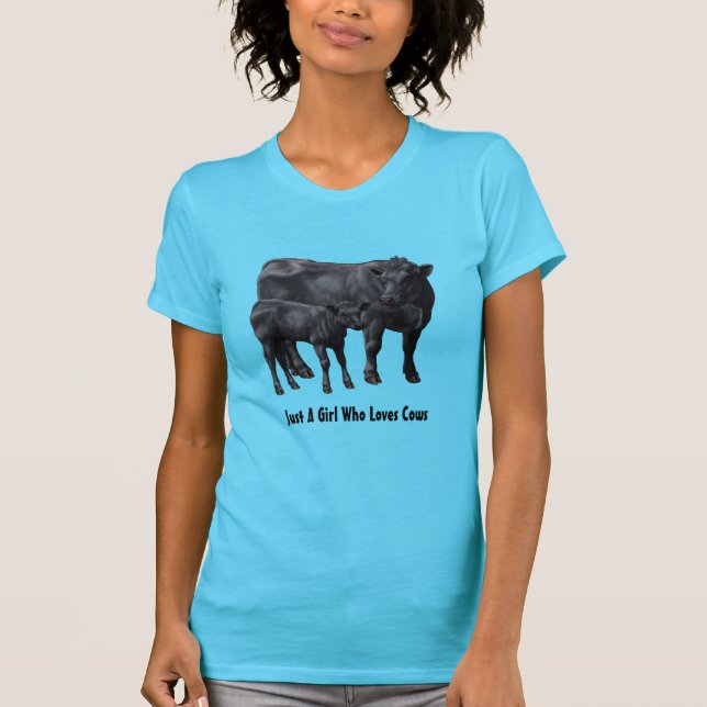 T-shirt Vache Angus Noire et veau mignon (Devant)