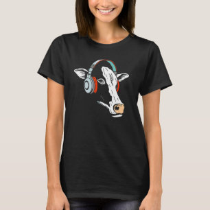 T-shirt Vache avec casque audio  Fan de musique Rétro Audi