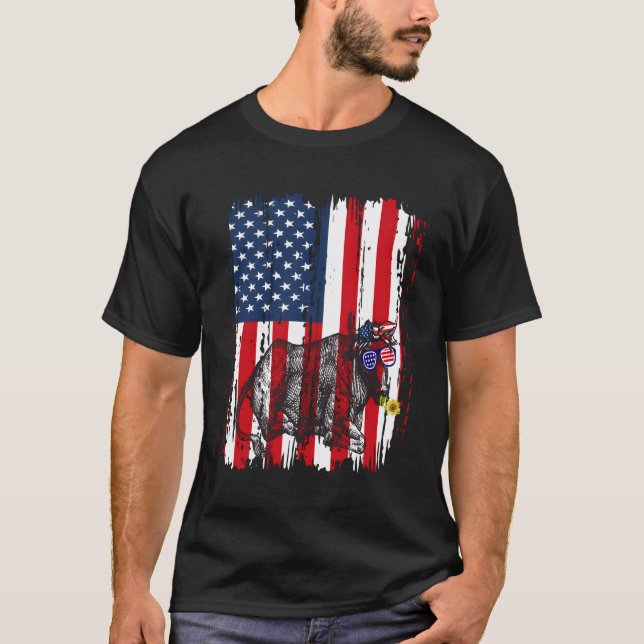 T-shirt Vache avec drapeau américain Patriotique Fermier U (Devant)