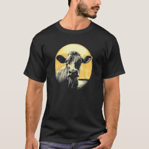T-shirt Vache avec pleine lune en arrière-plan Vache
