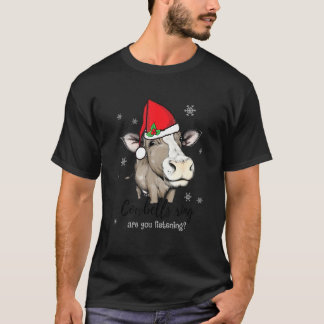 T-shirt Vache Avec Santa Hat Funny Cowbell Ring Êtes-Vous 