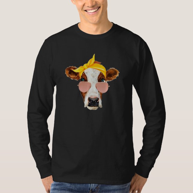 T-shirt Vache avec Sunglass & Headwrap Drôle Filles de Cam (Devant)